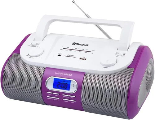 HANNLOMAX Radio AM/FM portátil HX-509R, Bluetooth, ranura USB/SD para reproducción de MP3, entrada auxiliar, fuente de alimentación dual AC/DC.