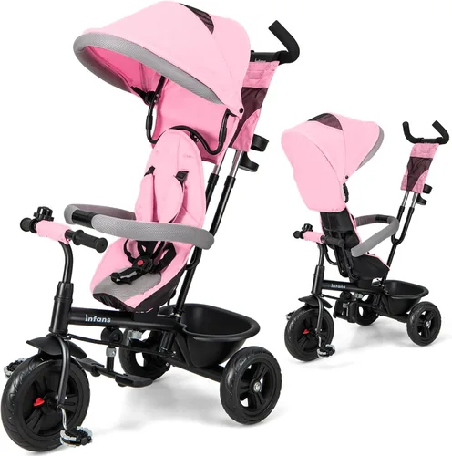 Miniatura 12 de INFANS Triciclo para Niños, Triciclo de Bebé 6 en 1 Bicicleta para Niños Pequeños con Asiento Reversible, Mango de Empuje Ajustable, Control