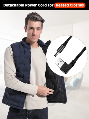 Miniatura 5 de 1 cable USB corto, cable USB desmontable para ropa calentada, chaqueta, chaleco, suéter, ropa interior térmica, cable de alimentación portátil de 5 V