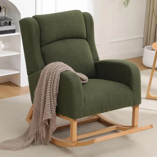 HCHAIRH Mecedora para guardería, mecedoras de enfermería para mamá guardería, cómodo sillón mecedor con respaldo de alas con reposapiés y bolsillo