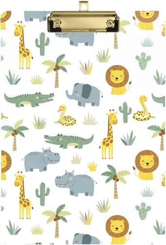 Portapapeles de animales de zoológico africano, patrón de animales, para oficina, escuela, enfermería, acrílico para tamaño de letra A4 estándar, 9