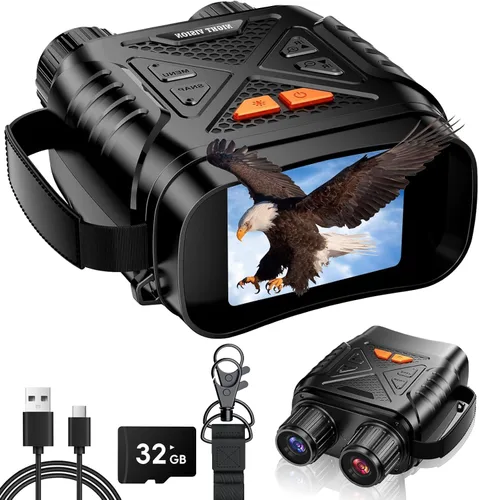 Gafas de visión nocturna, prismáticos de caza para adultos, prismáticos térmicos recargables con zoom digital de 10X, 7 niveles IR, tarjeta TF de 32