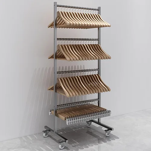 Miniatura 6 de Sistema de almacenamiento para colgar ropa, soporte de acero inoxidable con barras de suspensión, organizador de perchas para tienda al por menor