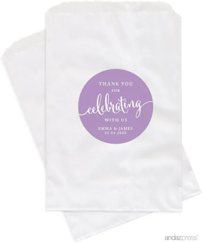 Miniatura 10 de Andaz Press Bolsas de regalo personalizadas para mesa de postre, agradecimiento por celebrar con nosotros, aguamarina, paquete de 24, personalizadas