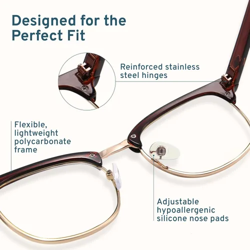 Miniatura 6 de CCVOO Paquete de 3 Gafas de Lectura con Bloqueo de Luz Azul, Lectores Retro Semi Sin Marco para Hombres y Mujeres, Gafas Redondas con Filtro UV400