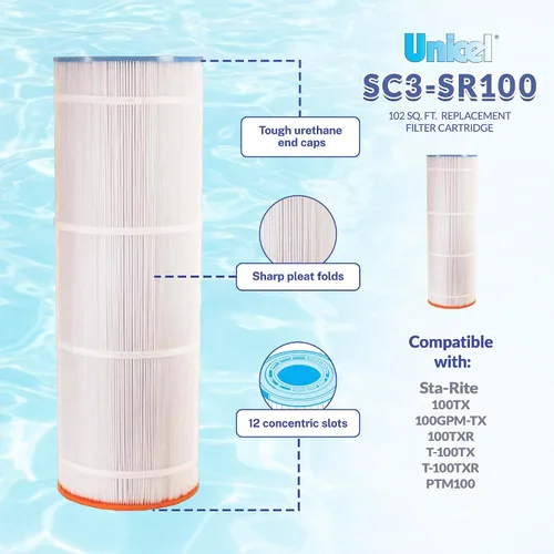 Miniatura 6 de Unicel SC3-SR100 - Cartucho de filtro de repuesto para piscina, 102 pies cuadrados, 3 onzas, 195 pliegues, compatible con modelos Sta-Rite Posi-Flo