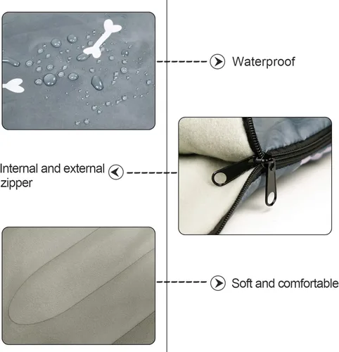 Miniatura 5 de Saco de Dormir para Perro Impermeable Cálido Empacable Colchoneta de Cama para Perro con Bolsa de Almacenamiento para Interiores y Exteriores