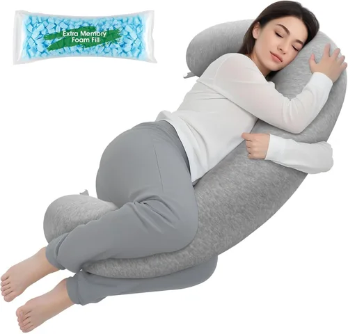 Miniatura 10 de TranquilRelax Almohada corporal, almohada larga, almohada corporal de espuma viscoelástica, almohada lateral en forma de C, funda de almohada Negro