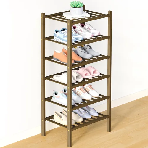 Miniatura 52 de Smiry Zapatero de bambú para clóset, organizador de zapatos apilable de 4 niveles largo de madera, estante de almacenamiento de zapatos Negro