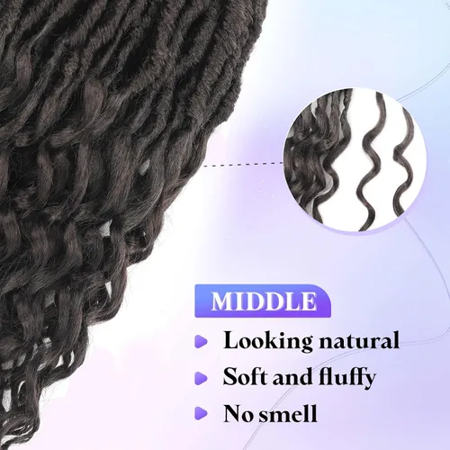 Miniatura 4 de Cabello de Ganchillo Goddess Locs de 18 Pulgadas 8 Paquetes Nuevos Faux Locs Suaves Trenzas de Ganchillo Ondas Profundas Extensiones de Cabello 4#