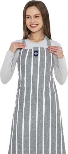Miniatura 12 de Encasa XO Delantales de cocina de algodón para mujeres y hombres con bolsillo y bucle para toalla, correa ajustable para cuello y espalda