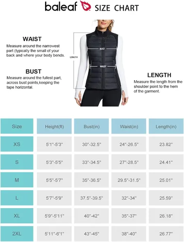 Miniatura 7 de BALEAF Chaleco ligero y cálido para mujer, para correr, invierno, híbrido, sin mangas, acolchado, resistente al agua