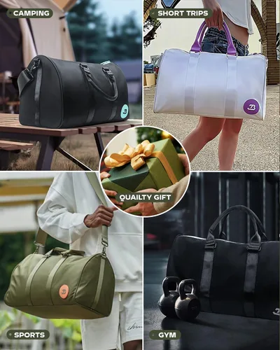 Miniatura 21 de Bolsas de gimnasio impermeables, bolsa de lona deportiva de nailon 1000D resistente para nadar durante la noche, fin de semana, bolsas de viaje