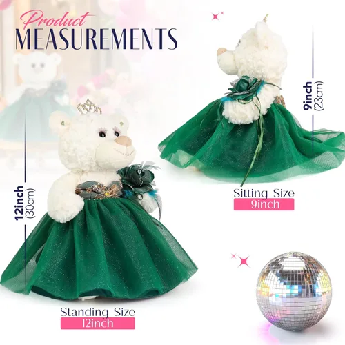 Miniatura 5 de KINNEX COLLECTIONS SINCE 1997 Oso de peluche pequeño de quinceañera con vestido, recuerdo decorativo para 15 años, OSO Quinceañera Decorativo Verde