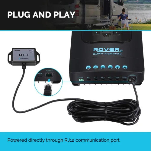 Miniatura 8 de Puerto de comunicación RS232 compatible con módulo Bluetooth Renogy RJ12, controladores de carga Rover/Wanderer/Adventurer, BT-1, color negro