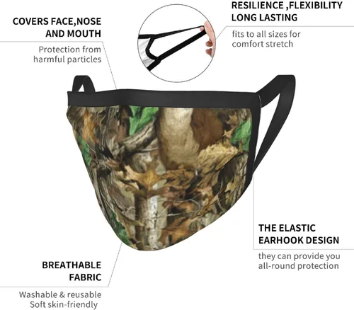 Miniatura 6 de Paquete de 3 máscaras de caza de camuflaje de ciervos y camuflaje, bandana ajustable resistente al viento, cubierta de boca reutilizable, bufanda