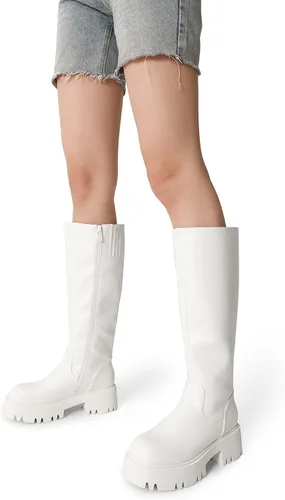 Miniatura 5 de DREAM PAIRS Botas altas hasta la rodilla, cómodas botas de plataforma gruesa con punta redonda y cremallera lateral para mujer
