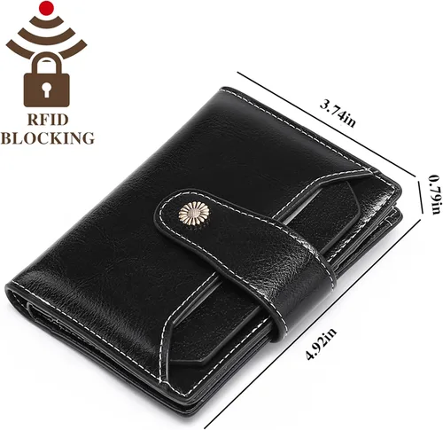 Miniatura 3 de FALAN MULE - Cartera de cuero auténtico para mujer, pequeña plegable , compacta, con interferencia de radiofrecuencia (RFID)