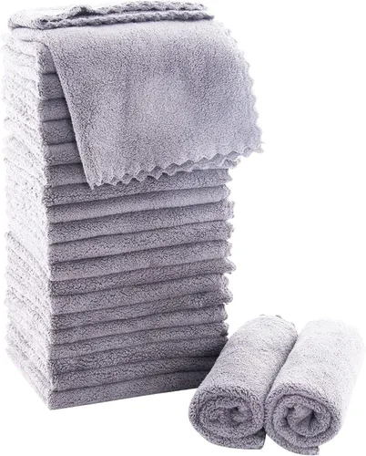 MOONQUEEN Juego de 24 toallas ultrasuaves de alta calidad, 12 x 12 pulgadas, secado rápido, ropa de baño de terciopelo coral altamente absorbente,