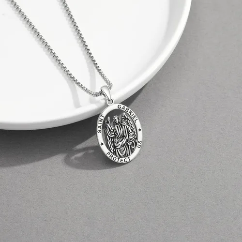 Miniatura 343 de Collar de plata de ley 925 con medalla de San Patrón, colgante de protección católica, amuleto, joyería religiosa para hombres y mujeres