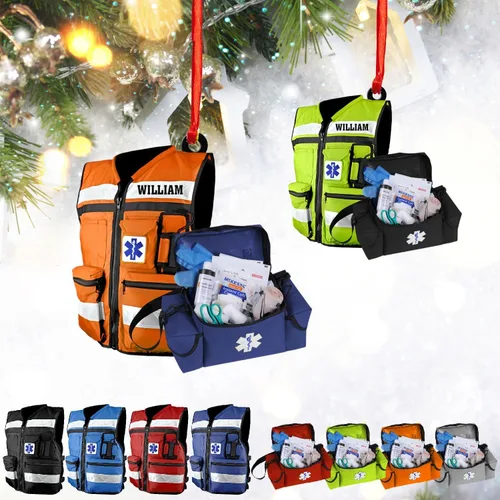 Miniatura 10 de Adorno de Navidad paramédico EMS personalizado, decoración de árbol con nombre personalizado para socorristas, profesionales médicos, regalo