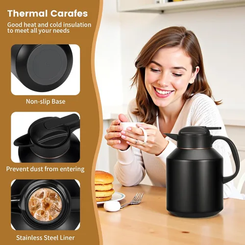 Miniatura 4 de Jarra térmica de café de 70 onzas aislada para mantener el calor y el frío, cafetera térmica de acero inoxidable para café, té, agua para fiestas