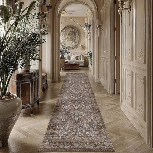 Miniatura 27 de HUGEAR 8x10 Alfombras lavables a máquina color marrón para pasillo, alfombra grande de área interior, alfombra de acento floral, alfombra de pelo
