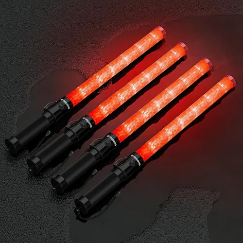 Miniatura 12 de E-riding Paquete de 20 varitas de tráfico, varita de control de tráfico roja de 21 pulgadas con 3 modos de parpadeo y clip lateral, bastón de Rojo