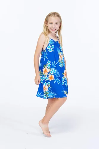 Miniatura 6 de Vestido hawaiano con cuello redondo para niña en hibisco