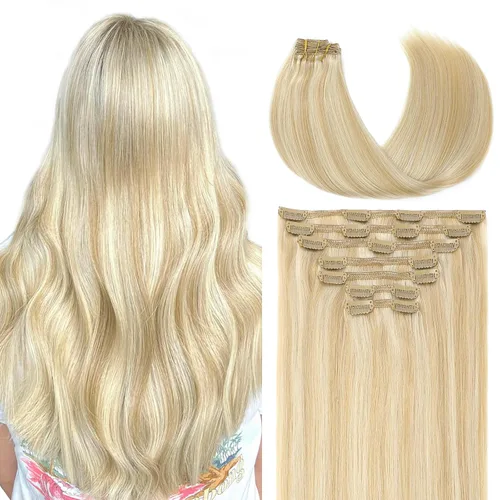 Miniatura 11 de VINBAO Extensiones de cabello humano con clip, balayage, color marrón ceniza a rubio caramelo, 14 pulgadas, 6 unidades, 3.53 onzas, 6