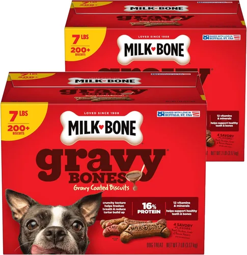 Miniatura 11 de Milk-Bone Gravy Bones - Golosinas para perros con 4 sabrosos sabores de carne recubiertos en salsa, 7 libras