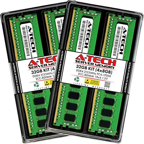 Miniatura 128 de A-Tech 4GB DDR4 2133MHz PC4-17000 ECC RDIMM 1Rx8 Single Rank 1.2V ECC Registered DIMM de 288 pines Módulo de actualización de memoria RAM