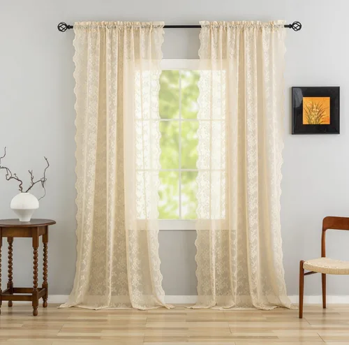 Miniatura 80 de YJ YANJUN Cortinas traslúcidas negras de 54 pulgadas de largo, panel de cortina de encaje gótico victoriano para cocina, cortinas cortas de Negro