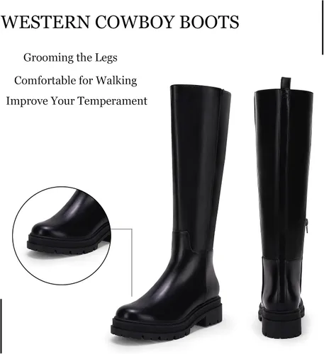 Miniatura 5 de Botas de plataforma hasta la rodilla para mujer, tacón grueso, cremallera lateral, botas de otoño e invierno