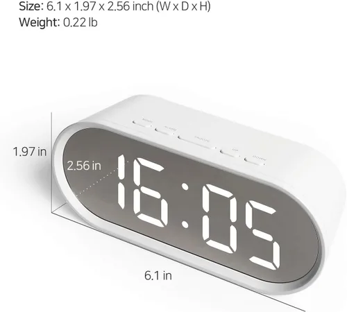 Miniatura 9 de mooas Reloj despertador digital Pop Mirror, reloj de escritorio LED rosa con luz nocturna, repetición, temperatura, funciona