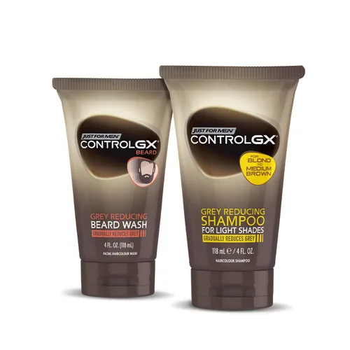 Just for Men Control GX Multipack, champú para tonos de cabello más claros y lavado de bigote y barba, colorea gradualmente el cabello gris,