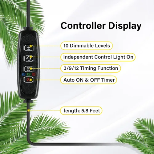 Miniatura 4 de iPower - Lámpara LED de crecimiento con espectro completo para plantas de interior, cuello de cisne ajustable, 2/3 modos de luz y 5/10 niveles