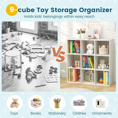 Miniatura 4 de Costzon Organizador de almacenamiento de juguetes de 9 cubos, estantería de madera de 4 niveles para almacenamiento de libros y juguetes, estante