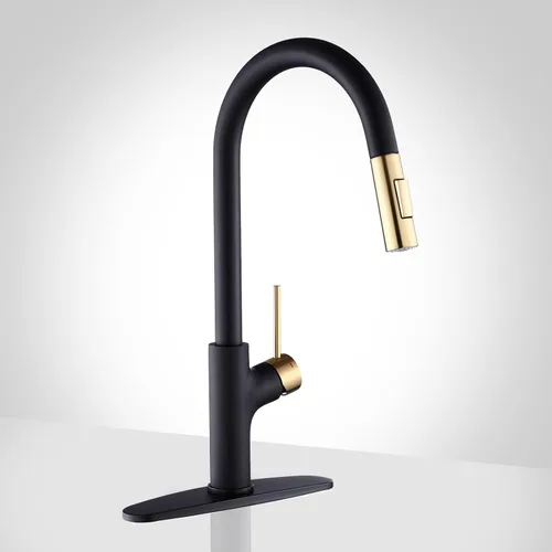 Achelous Grifo de cocina negro y dorado con rociador magnético extraíble, grifos de fregadero de cocina de acero inoxidable extraíbles rv, de una