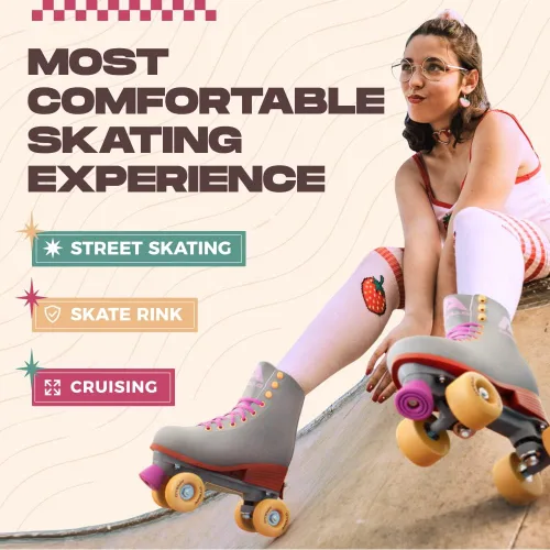 Miniatura 6 de APOLLO Patines de ruedas – Patines retro para niñas y mujeres – Patines cuádruples ajustables con tacón alto – Disco Quads