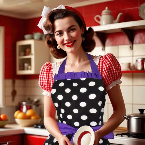 Miniatura 3 de Delantales de cocina para mujer, retro, vintage, niña, lunares, cocina, pinafore Navidad, delantal, vestido, punto blanco