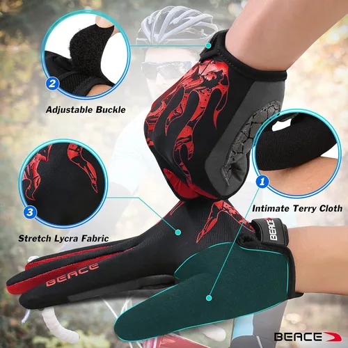 Miniatura 15 de BEACE Guantes de ciclismo para hombres y mujeres, guantes de ciclismo de montaña con pantalla táctil y palma de silicona antideslizante, guantes