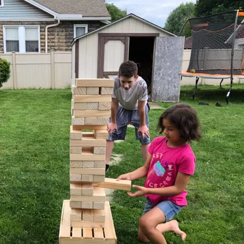 Miniatura 6 de PetGirl Torre gigante de caída de 54 piezas, juego de apilamiento de madera jumbo de más de 4 pies para niños y adultos, juego de pino de primera