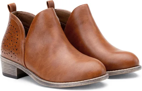 Miniatura 4 de VEPOSE botas al tobillo para mujer con tacón bajo y grueso, con perforaciones, botas de vaquero