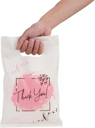 Miniatura 3 de ysmile Thank You Bolsa de compras de plástico con asa Bolsa de mercancía de plástico troquelado de polietileno para pequeñas empresas minoristas