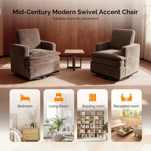 Miniatura 7 de VINGLI Silla giratoria de 360° con cojines de asiento de doble capa, sillón giratorio moderno, silla de club cuadrada tapizada para sala de estar