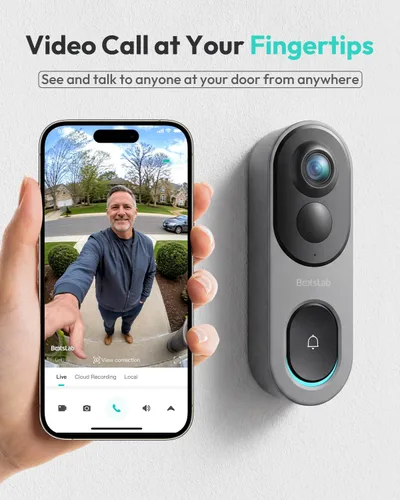 Miniatura 8 de BOTSLAB Cámara de timbre de video inalámbrico de 5 MP, vista de 180° de la cabeza a los pies, detección de movimiento AI, modo VR, funciona