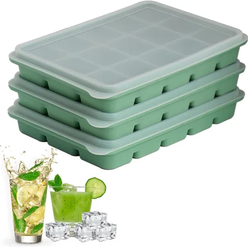 Juego de 3 bandejas para cubitos de hielo, fácil liberación, 15 moldes flexibles de silicona para cubitos de hielo con tapa extraíble, bandejas de 3