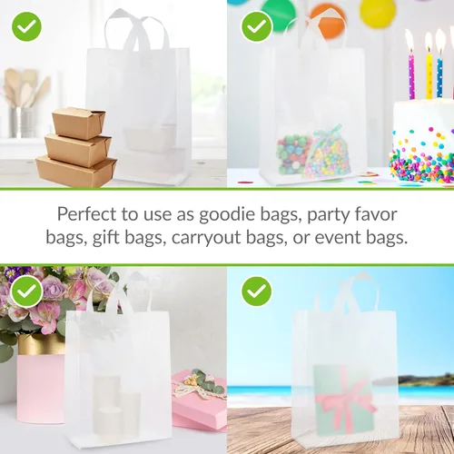 Miniatura 5 de Prime Line Packaging Bolsas de regalo de plástico, bolsas de regalo esmeriladas con asas para pequeñas empresas, compras, suministros de boutique