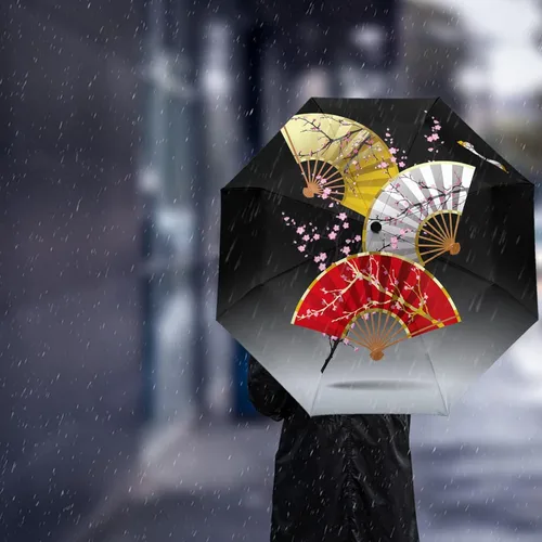 Miniatura 3 de DHDM Automatic Umbrella for Rain and Sun Male Women Beach Parasol Print Folding Umbrella